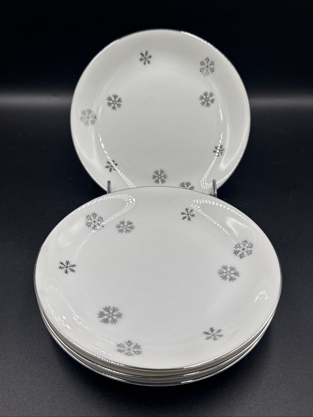 Vintage Seyei Japan Atomic Snowflake Bread & Butter Plates Set of 4 Silver